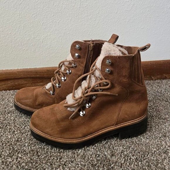 Nine West Shoes - Women's Nine West Suede Faux Fur Sherpa Ankle Length Lace Up Boots 7